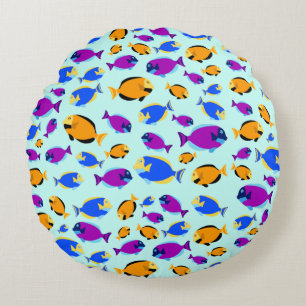 Coussins Ronds Motif de poissons tropicaux colorés en Mer Bleue