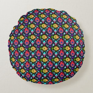Coussins Ronds Motif de poissons tropicaux colorés sur fond noir