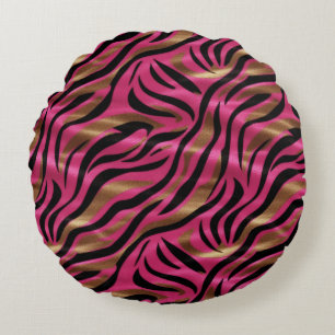 Coussins Ronds Motif de Poster de animal Black Pink Gold Zebra