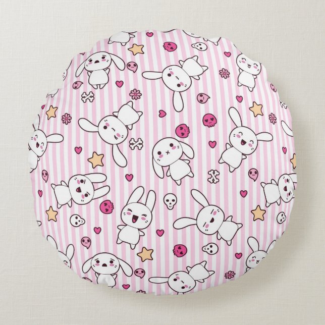 Coussins Ronds motif de rayures de kawaii (Devant)