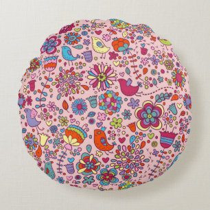Coussins Ronds Motif de ressort avec les fleurs colorées