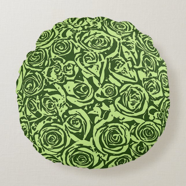 Coussins Ronds Motif de rose abstraite moderne, vert citron (Devant)