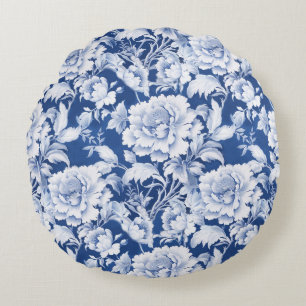 Coussins Ronds Motif de rose blanc/bleu pâle