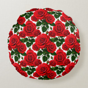 Coussins Ronds Motif de rose vibrant avec des roses rouges et ros