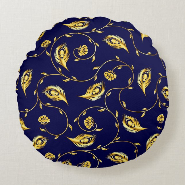 Coussins Ronds Motif de Sari de paon (Devant)