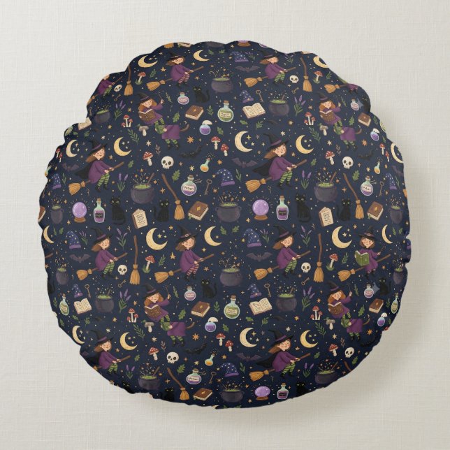 Coussins Ronds Motif de sorcière (Devant)