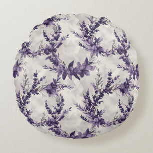 Coussins Ronds Motif de style aquarelle de lavande rustique