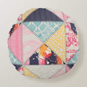 Coussins Ronds Motif de style Patchwork transparent.