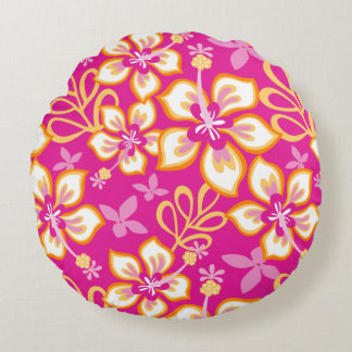 COUSSINS RONDS MOTIF DE SURF JUNGLE EN ROSE CHAUD