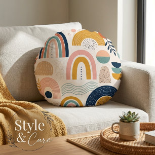 Coussins Ronds Motif de surface abstrait en arc de prisme pastel