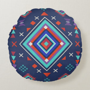 Coussins Ronds Motif de surface géométrique bohème turquoise mari