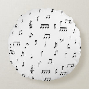 Coussins Ronds Motif de symboles Black & White Music Notes