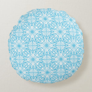 Coussins Ronds Motif de symétrie géométrique bleu blanc lumineux