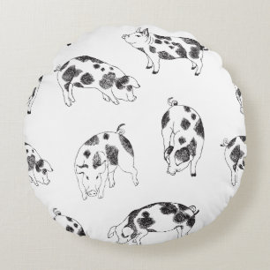 Coussins Ronds Motif de taches de vache en noir et blanc dessiné