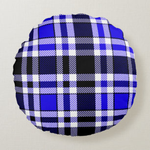 Coussins Ronds Motif de tartan à carreaux en flanelle bleu noir e