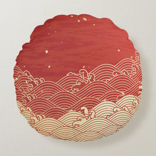 Coussins Ronds Motif de texture papier d'onde dorée (Devant)