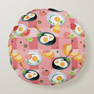 Coussins Ronds Motif de tomate et d'oeufs au plat