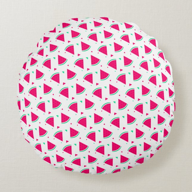 Coussins Ronds Motif de tranches de pastèque rose design d'été (Devant)