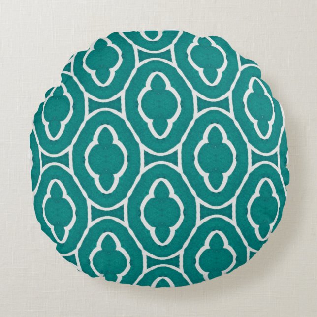 Coussins Ronds Motif de treillis marocain sarcelle (Devant)