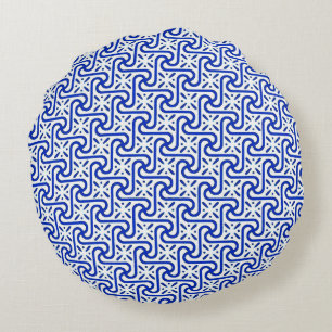 Coussins Ronds Motif de tuile, blanc et bleu de cobalt égyptiens