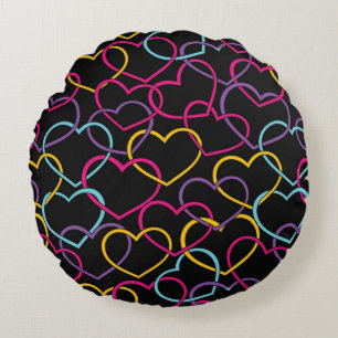 Coussins Ronds Motif de Valentine avec des coeurs de couleur