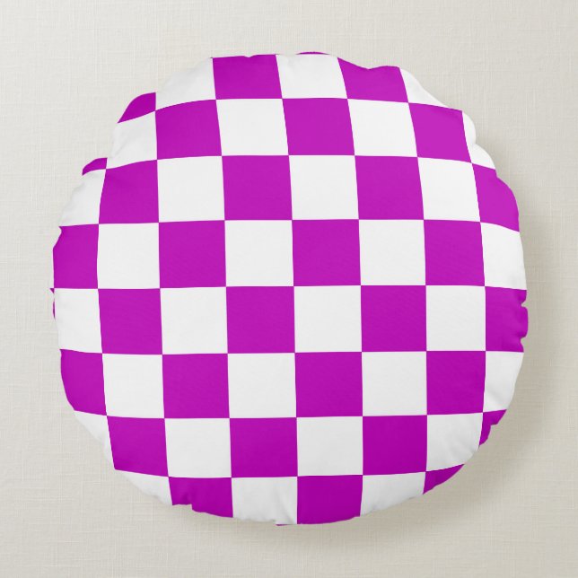 Coussins Ronds Motif de vérification À damiers blanc violet (Devant)