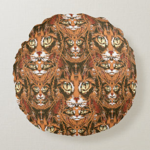 Coussins Ronds motif de visage de chat tigré