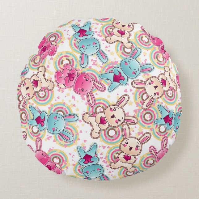 Coussins Ronds Motif d'enfant de Kawaii avec des griffonnages (Devant)