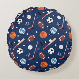 Coussins Ronds Motif d'équipement sportif pour enfants en bleu