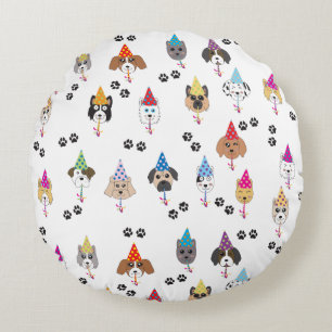 Coussins Ronds Motif des chiens de fête d'anniversaire