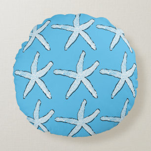 Coussins Ronds Motif d'étoile de mer blanche Noël Bleu ciel de pl