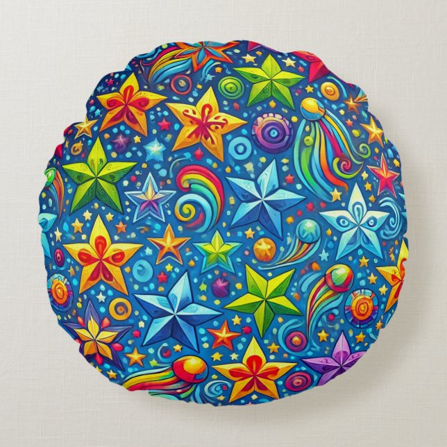 Coussins Ronds Motif d'étoiles colorées (Devant)