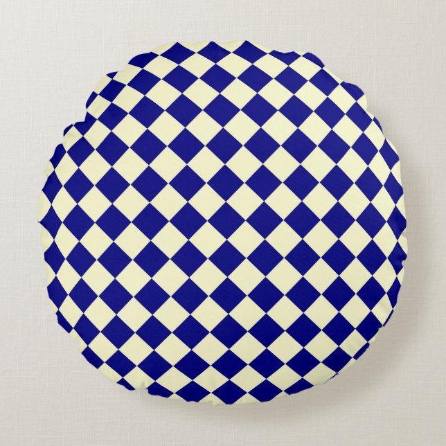 Coussins Ronds Motif diamant à carreaux bleu jaune  (Devant)
