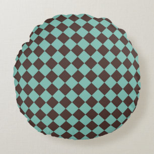Coussins Ronds Motif diamant à carreaux brun sarcelle