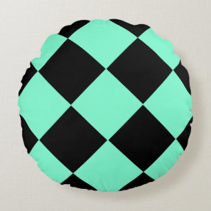 Coussins Ronds Motif diamant à carreaux noir et aigue-marine