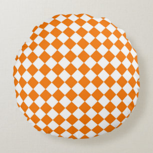 Coussins Ronds Motif diamant à carreaux orange et blanc 