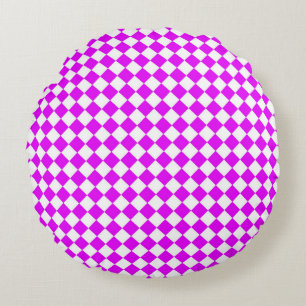 Coussins Ronds Motif diamant à carreaux rose blanc