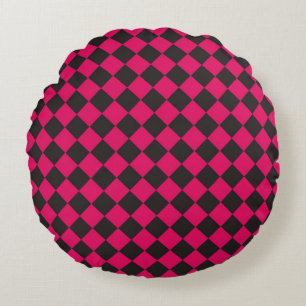 Coussins Ronds Motif diamant à carreaux rose noir 
