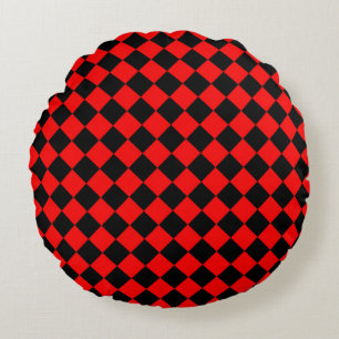 Coussins Ronds Motif diamant à carreaux rouge et noir
