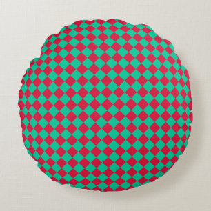 Coussins Ronds Motif diamant à carreaux rouge et vert