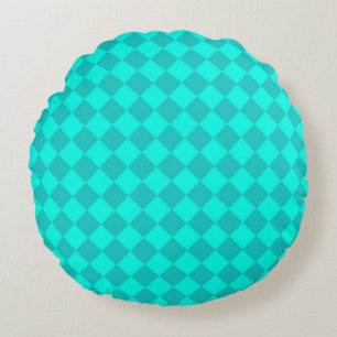 Coussins Ronds Motif diamant à carreaux sarcelle 