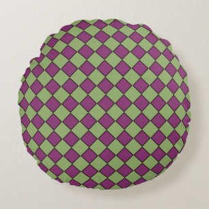 Coussins Ronds Motif diamant à carreaux vert et violet