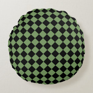 Coussins Ronds Motif diamant à carreaux vert noir 