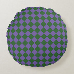 Coussins Ronds Motif diamant à carreaux violet vert