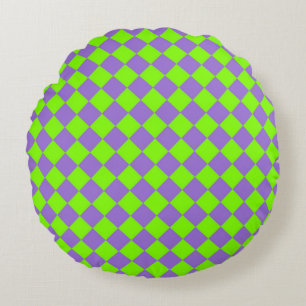 Coussins Ronds Motif diamant à carreaux violet vert