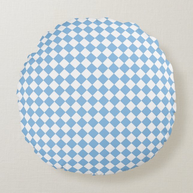 Coussins Ronds Motif diamant bleu blanc Checker (Devant)