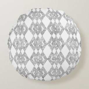 Coussins Ronds Motif diamant chevauchant avec paillettes argentée