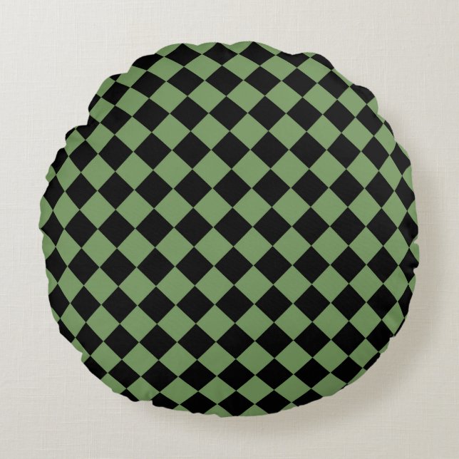 Coussins Ronds Motif diamant de Black Checker vert (Devant)