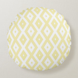 Coussins Ronds Motif diamant jaune pâle et blanc