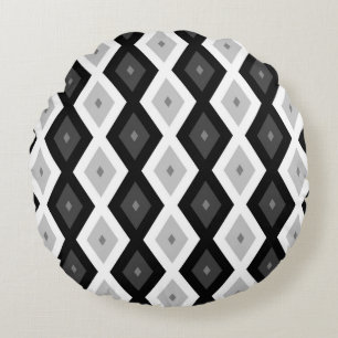 Coussins Ronds Motif diamant noir, blanc et gris